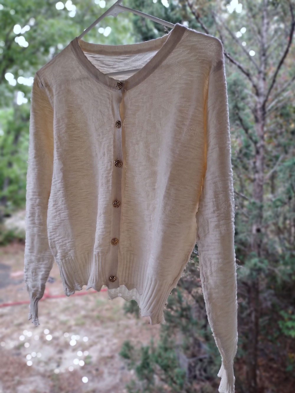 Bone Cardigan Sweater With Gold Buttons